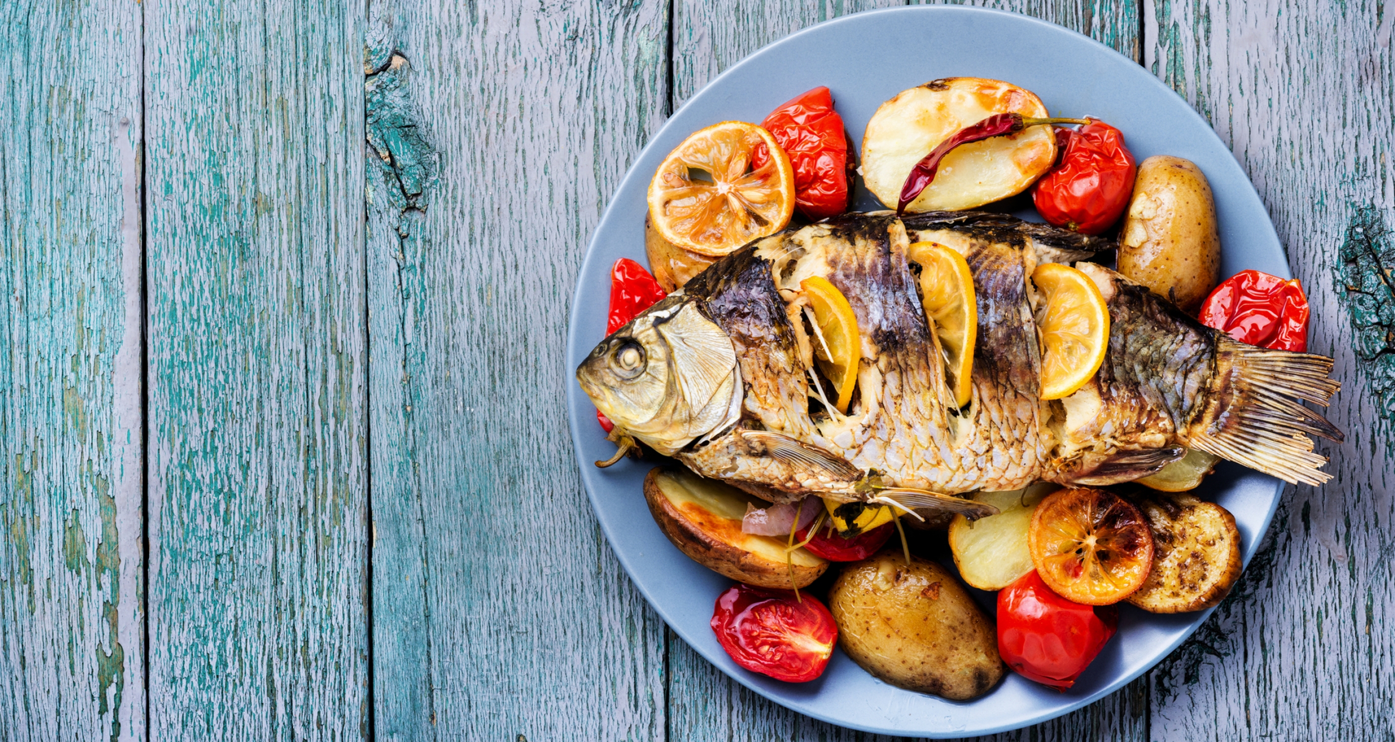 Fisch gebacken mit Gemüsebeilage