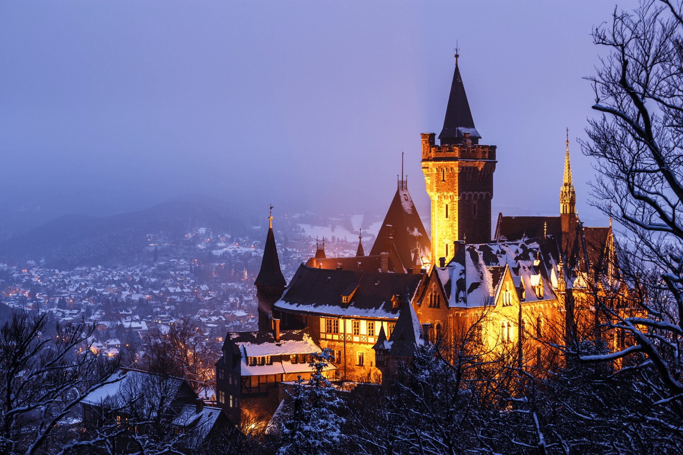 Schloss in Wernigerode im Winter, Deutschland