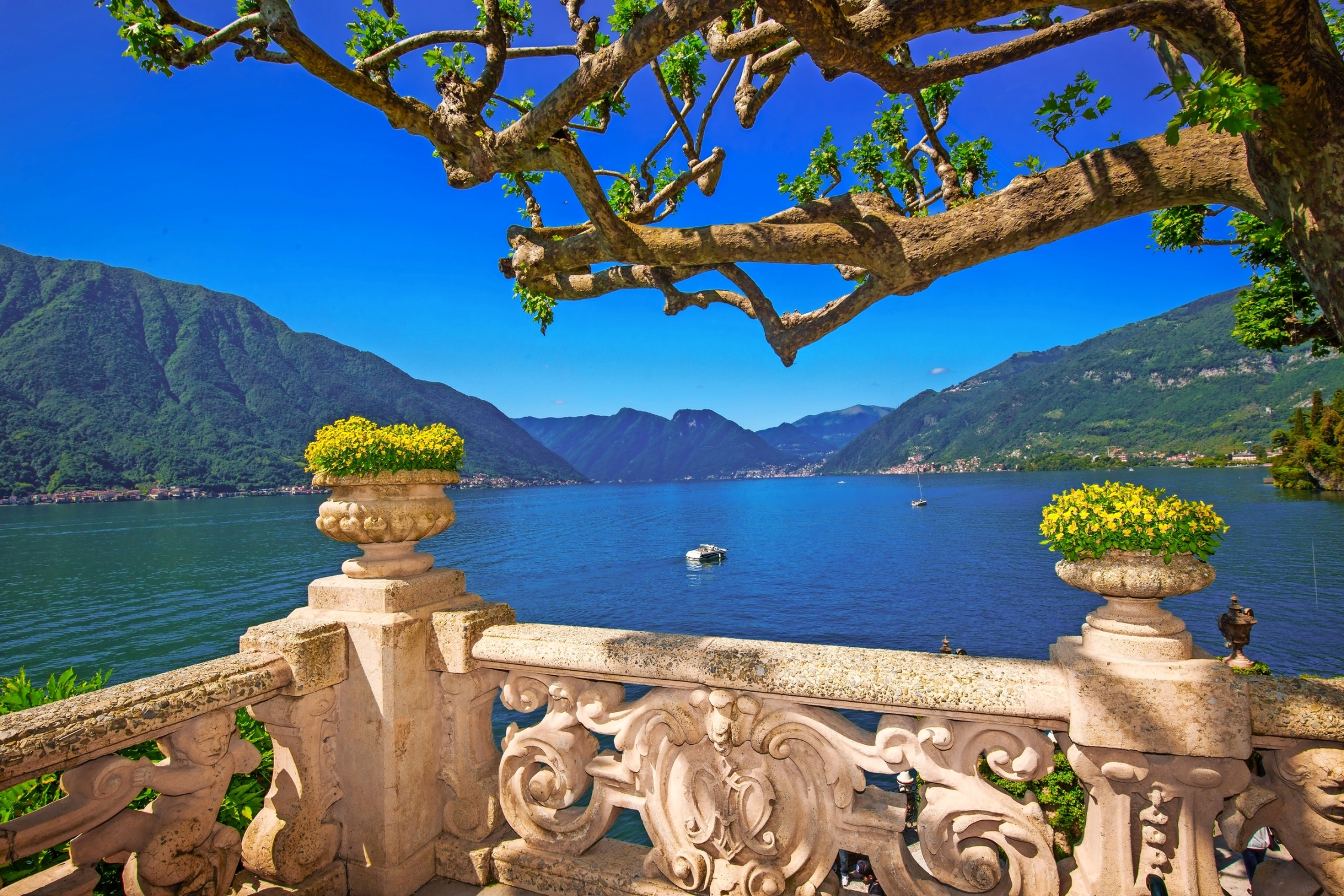 Schöne Aussicht auf den Comer See von Villa Balbianello, Italien